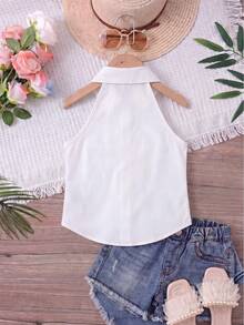 SHEIN Genkimix Kids 女童白色无袖露脐上衣，适合休闲外出、派对和日常穿着。 - 白色 - 查看 2