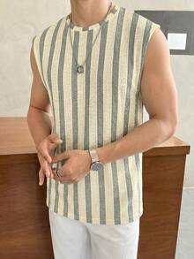 NORVETH Men's Fashionable Striped Casual Sleeveless Tank Top, Summer - Grey - View 4
