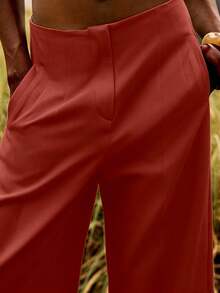 Lumivelle Women's Casual Business Casual Commuting Minimalist Solid Color Side Pocket Loose Wide Leg Pants Working Red Summer Working - Red - View 5