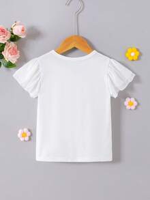 Elladie kids 1 chiếc áo thun trắng trơn cổ tròn viền bèo, kiểu dáng tối giản và đa năng dành cho bé gái. - Nhiều màu - Xem 2
