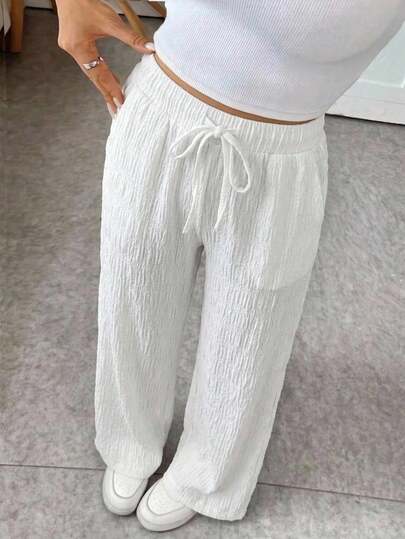 SHEIN 少女休闲日常舒适直筒纯色裤