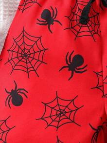 SHEIN Sparklyn Young Boy Spider Print Knot Waist Shorts - Multicolor - View 4