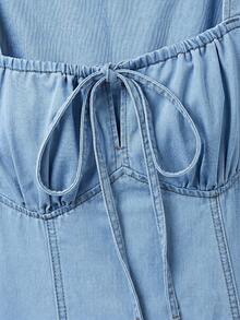 SHEIN MOD Đầm denim nữ cổ vuông xếp ly, kiểu dáng thường ngày, thích hợp cho tiệc tùng. - Màu xanh lam - Xem 8