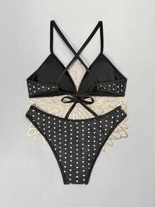 Swim Vcay Bộ bikini tắm biển mùa hè nữ họa tiết chấm bi gợi cảm - Đen và trắng - Xem 2