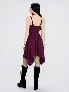 Breakform Đầm maxi ôm sát dáng bất đối xứng, kiểu Gothic gợi cảm dành cho nữ, thích hợp cho các lễ hội âm nhạc, có dây đeo điều chỉnh được. - Màu tím - Xem 2
