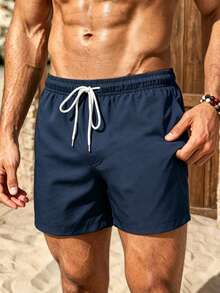 Solantero Short de plage à taille coulissante à double couche avec imprimé coquillage pour hommes - Bleu marine - Voir 4