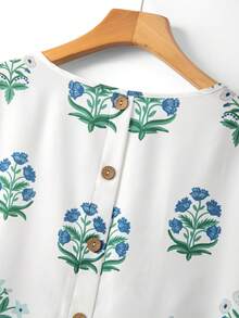 Linhara Blusa de cuello redondo con volantes en los puños y estampado floral para mujer de talla grande - Multicolor - Ver 5
