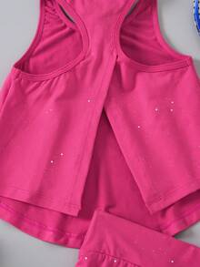 SHEIN 女童玫瑰红吊带背心和短裤运动套装 女童扎染两件套 女童两件套 女童运动服套装 幼儿两件套 - 玫紅色 - 查看 10