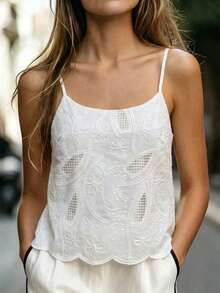 GlowEve Women's White Floral Jacquard Camisole Top, Elegant Sexy Summer Top, High-Quality Niche Design For Tea Party Golf, Graceful Aesthetic, Versatile - White - View 4