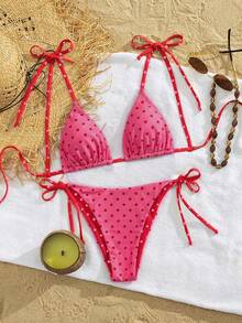 Bộ bikini 2 mảnh Swim Mod mới về dành cho nữ, kiểu dáng thanh lịch, dễ thương, phong cách retro, có thể đảo mặt, thiết kế hai mặt với họa tiết chấm bi màu vàng chanh và nâu sô cô la, áo tam giác buộc dây cổ với dây nơ điều chỉnh được, quần bikini buộc dây bên hông, đồ bơi phong cách cottagecore Y2K cổ điển, hoàn hảo cho kỳ nghỉ hè ở bãi biển, tiệc bể bơi và những chuyến đi nghỉ dưỡng trên đảo nhiệt đới, cũng như không khí lễ hội âm nhạc. - Nhiều màu - Xem 4