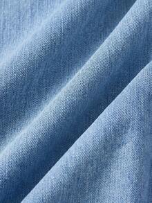 SHEIN MOD Đầm denim nữ cổ vuông xếp ly, kiểu dáng thường ngày, thích hợp cho tiệc tùng. - Màu xanh lam - Xem 7