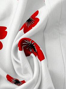 Linhara 春夏法式优雅通勤休闲度假多场合印花亚麻混纺V领荷叶袖大码衬衫 - 白色 - 查看 4