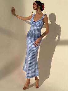 Vestido midi casual de mujer, minimalista y de moda para uso diario - Azul y blanco - Ver 7
