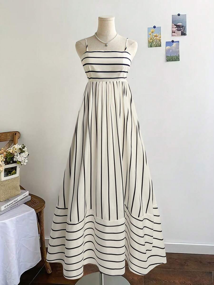 Linhara CURVE Plus Size Women Striped Ruffle Hem Camisole Dress - Multicolor - View 1