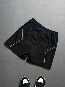 Manfinity ZONE917 Men's Contrast Color Patchwork Letter Print Drawstring Waist Shorts, Holiday - Royal Blue - View 2