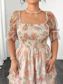 Elenzga Đầm dáng rộng thanh lịch, lãng mạn bằng chiffon và vải dệt kim họa tiết hoa, thích hợp cho kỳ nghỉ, tiệc trà, lễ Phục sinh, kỳ nghỉ xuân, tiệc tối. - Nhiều màu - Xem 3