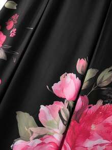 GlowEve CURVE Plus Size Women's Elegant Floral Print A-Line Skirt, Summer - Black - View 4