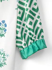 Linhara Blusa de cuello redondo con volantes en los puños y estampado floral para mujer de talla grande - Multicolor - Ver 4