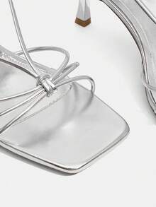 CUCCOO SZL Giày sandal cao gót nữ mùa hè mới, màu vàng ánh kim, quai chéo, thời trang, thanh lịch, gót nhọn, mũi vuông, hở mũi. - Bạc - Xem 9