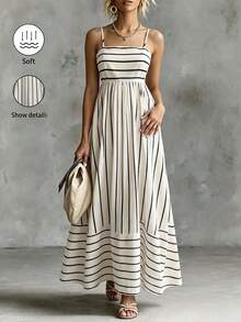 Linhara CURVE Plus Size Women Striped Ruffle Hem Camisole Dress - Multicolor - View 3