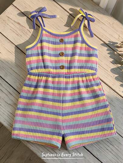 Cozy Pixies Baby Mädchen Kleinkinder Weicher Gestrickter Gestreifter Romper mit Shorts