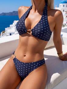 Swim Basics Women's Tropical Polka Dot Print Bikini 2 Pieces Bikini Set Set, Casual Holiday - Multicolor - View 3