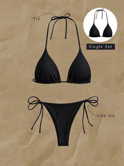 Elavelle Solid Color Halter Twist Back Bikini Top
