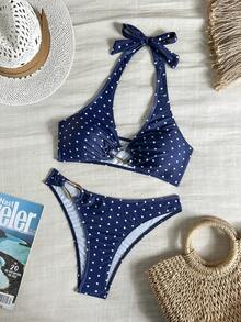 Swim Basics Women's Tropical Polka Dot Print Bikini 2 Pieces Bikini Set Set, Casual Holiday - Multicolor - View 5