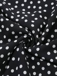 Modelyn Plus Size Women's Elegant Polka Dot Chiffon Skirt, Suitable For Commuting Fall - Black - View 5