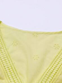 GlowEve CURVE Plus Size Solid Color V-Neck Ruched Casual Short Sleeve Dress, Summer Beach Vacation Yellow - Yellow - View 4