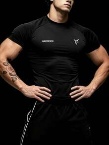 RISE LYT Men's Letter Print Raglan Short Sleeve Sports T-Shirt - Black - View 3