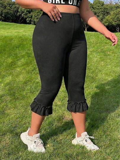 Muchica Plus Size Casual Versatile Solid Color Ruffle Hem Leggings,For Daily Commute,Date, Commute, Party,Fall /Autumn/Winter/Summer,Christmas,New Year,Thanksgiving,Party,Wedding,Beach,Graduati,Chic,Elegant,Casual,Going Out,Date,Appointment,Commute,Shining,Valentine's Day,Elegant ,Vacation,Casual,Y2k,Going Out,Graduation