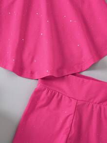 SHEIN 女童玫瑰红吊带背心和短裤运动套装 女童扎染两件套 女童两件套 女童运动服套装 幼儿两件套 - 玫紅色 - 查看 11