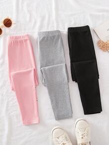 SHEIN 女童3件套卡通图案罗纹针织修身休闲打底裤，适合学校、校园、大学穿着 - 彩色 - 查看 3
