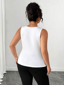 Elenzga Plus Size Women Elegant Casual Striped Criss-Cross Color Block Camisole For Work - Black and White - View 2