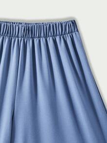 SHEIN Casuvi Kids 男童休闲运动日常穿着套装，包括圆领宽松字母印花短袖T恤和松紧腰宽松字母印花短裤，夏季男童篮球服 - 霧霾藍 - 查看 9