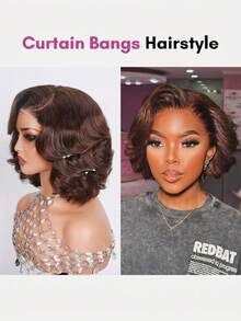 ALL READY WIG Tóc giả bob ngắn 4x4 không cần keo, kiểu sóng lơi, bồng bềnh, có khóa ren, làm từ tóc thật, dài 10-12 inch, mật độ 180%, dành cho nữ, phong cách quý bà quyền lực, rẽ ngôi chữ C, màu nâu sô cô la, số 4. Tóc giả đã được tỉa sẵn đường chân tóc. - S4 - Xem 6