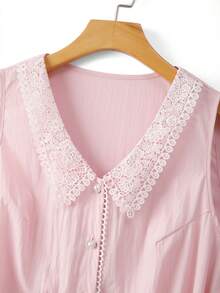 GlowEve CURVE Robe d'été à col V sans manches avec taille cintrée, ourlet découpé avec dentelle délicate, grande taille - Rose bonbon - Voir 3