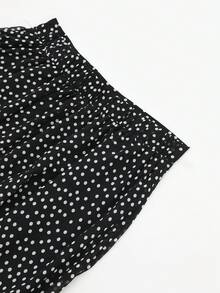 Modelyn Plus Size Women's Elegant Polka Dot Chiffon Skirt, Suitable For Commuting Fall - Black - View 7