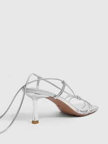 CUCCOO SZL Giày sandal cao gót nữ mùa hè mới, màu vàng ánh kim, quai chéo, thời trang, thanh lịch, gót nhọn, mũi vuông, hở mũi. - Bạc - Xem 7