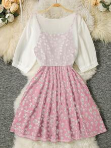 Clasi Conjunto de 2 piezas de vestido con estampado de margaritas en talla grande - Rosa - Ver 2