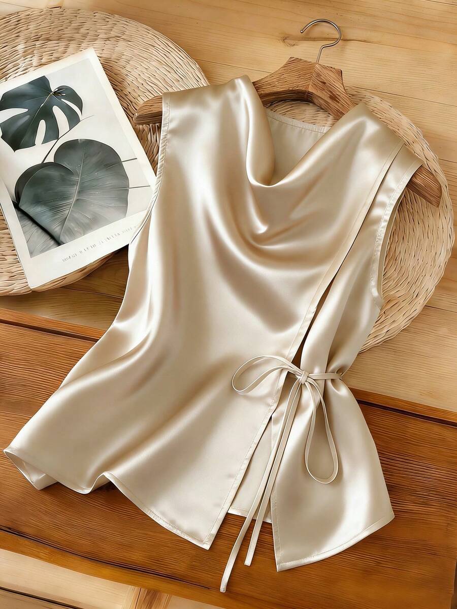 Franclia Beige Summer Elegant Tea Party Office Champagne Satin ...