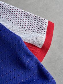 GALLERY FADE Men's Contrast Color Patchwork Short Sleeve Knit Top, Football - Blue - View 4