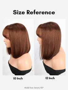 BreezeEase Tóc giả ngắn kiểu bob thẳng mượt 4x4, có mái, nút thắt tẩy trắng, trông tự nhiên, thân thiện với người mới bắt đầu, tóc Remy màu nâu sô cô la tự nhiên, tóc con dành cho nữ. - S4 - Xem 5