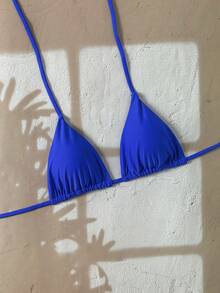 Elavelle Women Bikini Tops Tie Back Plain Lucu - Royal Blue - View 6