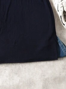 SHEIN 青少年女孩休閒校園風 Polo 領藍白配色貼身洋裝 - 藍色 - 查看 5