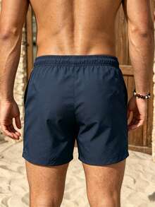 Solantero Short de plage à taille coulissante à double couche avec imprimé coquillage pour hommes - Bleu marine - Voir 2
