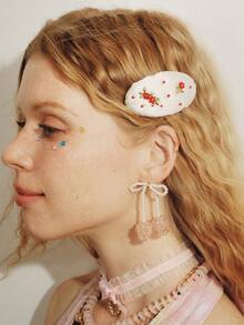 Popjeli Beaded Little Safflower Cute BB Clip,Y2K/Cute/Colorful/Chic,DIY,PINK,Summer/Beach/Prom/Part/Vacation/Travel,For Mom/Women/Girl/Mother,Heart,Floral - White - View 5