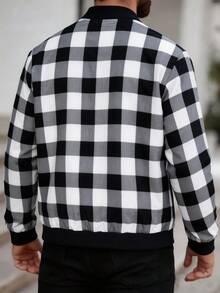 EGENSIO Men's Plaid Long Sleeve Zip-Up Collar Casual Baseball Jacket - Multicolor - View 3