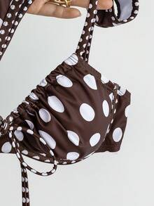 Swim Mod 復古美式甜辣風女款坦基尼泳衣套裝，Bralette 內墊式胸罩、可調式細肩帶、前蝴蝶結、後綁帶、白色滾邊三角泳褲，復古美式甜辣風，適合夏季度假、音樂節、海灘派對、泳池派對，吸睛、隨性、煥發活力，海灘穿搭 - 棕色 - 查看 5